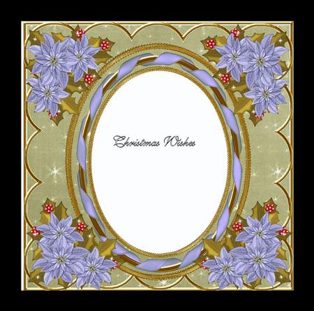 Blue Poinsettia Olive 7in Ribbon Oval Insert Panel by Julie McGregor