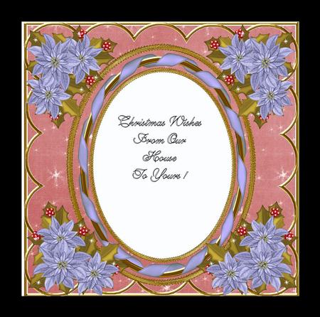 Blue Poinsettia Pink 7in Ribbon Oval Insert Panel by Julie McGregor
