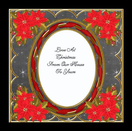Red Poinsettia Black 7in Ribbon Oval Insert Panel by Julie McGregor
