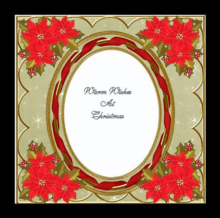 Red Poinsettia Cream 7in Ribbon Oval Insert Panel by Julie McGregor