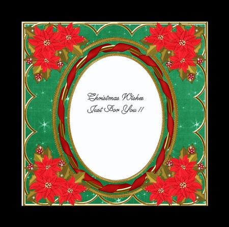 Red Poinsettia Dgreen 7in Ribbon Oval Insert Panel by Julie McGregor