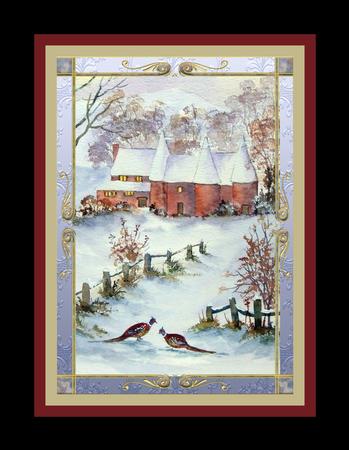 Watercolour Snowy Oast Houses + Decoupage by Julie McGregor
