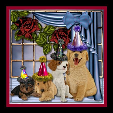 Puppys with Party Hats by Julie McGregor