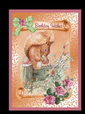 Cute Squirrel on a Scroll in Autumn Colours with Roses by Julie McGregor