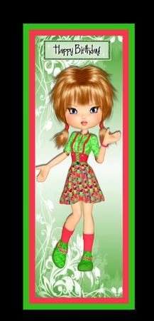 Pretty Girl in Pigtails and Green Boots, Leaf Tall Dl by Julie McGregor