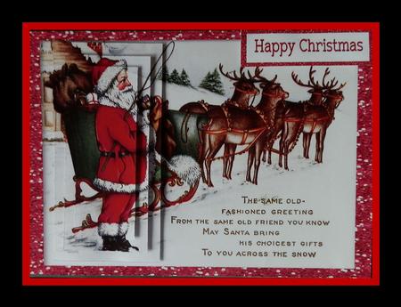 Lovely Vintage Santa with Reindeer Pyramids by Julie McGregor