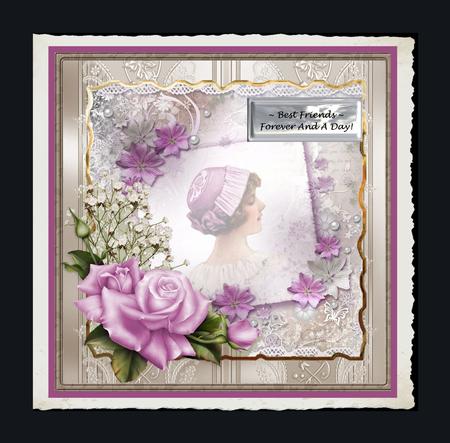 Mauve Rose Vintage Beauty Card with Decoupage by Julie McGregor