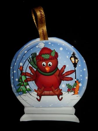 3D Sledging Robin Snow Globe Shaped Tree Decoration by Julie McGregor