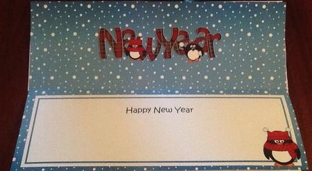 Large Dl New Year Tartan Penguins Insert by Julie McGregor