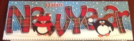 Large Dl New Year Tartan Penguins 3D Decoupage by Julie McGregor