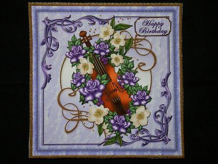Violin and Lilac Roses Square Card Front by Julie McGregor