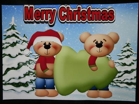 Teddy Bears Carrying a Christmas Tree in the Snow by Julie McGregor
