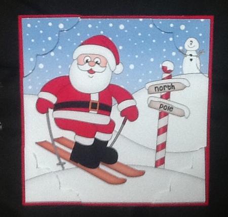 8 x 8 Christmas Skiing Santa Scalloped Corner Topper by Julie McGregor