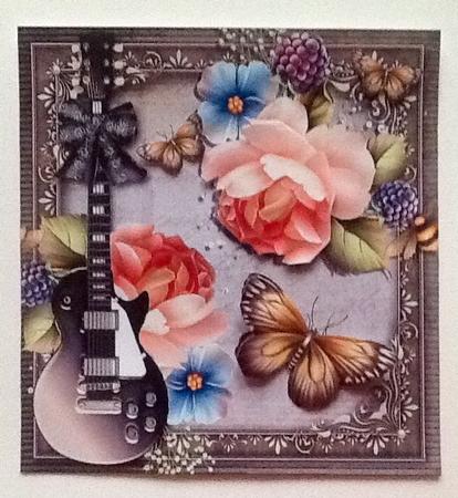 Beautiful Brown Guitar with Peach Flower 8x8 by Julie McGregor