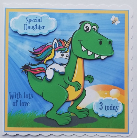 Dragon & Unicorn quick card front with sentiments by Julie Hassall
