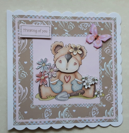 Multi purpose card with decoupage gardener teddy & butterfly by Julie Hassall