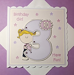 3rd Birthday card for little girl with large number 3  by Julie Hassall