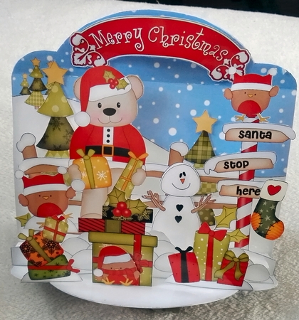 3D Christmas Pop Up Front Card Kit Livvy Bear is delivering the Presents by Julie Hill