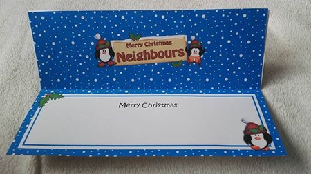 large DL Christmas NEIGHBOURS Penguins Signpost matching insert by Julie Hill