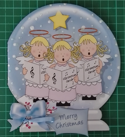 The Christmas Story Angel Choir Snow Globe Shaped Card by Julie Hill