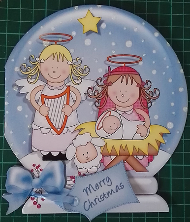 The Christmas Story The Angel Visted The Baby Jesus Snow Globe Shaped Card by Julie Hill