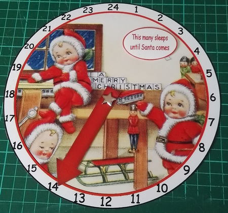 vintage mini santas advent calendar clock by Julie Hill
