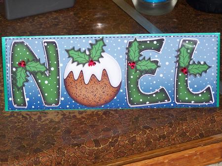 Large Dl Xmas Noel with Puddings Quick Card N 3D Decoupage by June Davies