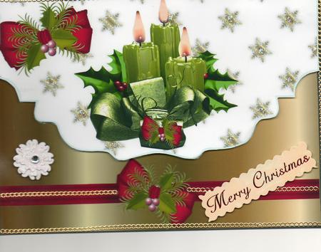 Green Festive Candles with Red Bow by June Langley