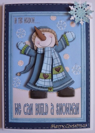 We Can Build a Snowman Decoupage Card Front - Blue by KAAREN NIVEN