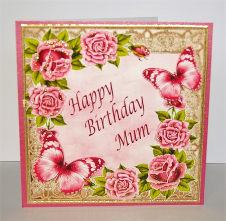 Pretty pink roses with butterflies for MUM 8x8 by Karen Blanch