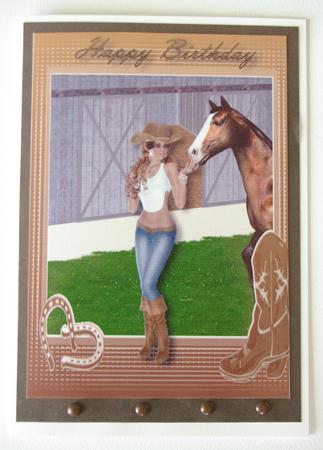 Cowgirl and Her Horse Card Front with Decoupage by Karen Blanch