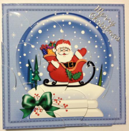 Xmas Santa N Sleigh Snowglobe Shell Edged Corner Stacker by Karen Blanch