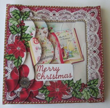 Glory Book Red Poinsettia 5in Scalloped Side Stacker by Karen Blanch