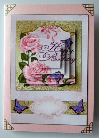 Pink Roses and Butterfly Card Front by Karen Blanch