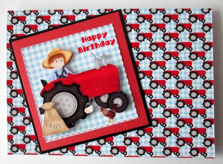 Red Tractor on Blue Gingham Backing Paper by Karen Blanch