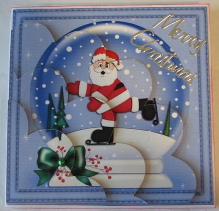Xmas Skating Santa Snowglobe Shell Edged Corner Stacker by Karen Blanch