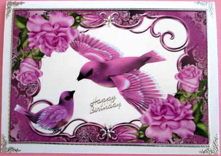Pretty Pink Bird in Flight with Roses A4 by Karen Blanch