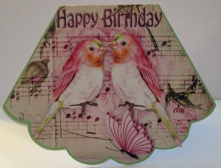 Pink Love Birds, on Music Sheet with Pink Roses Rocker Card by Karen Blanch