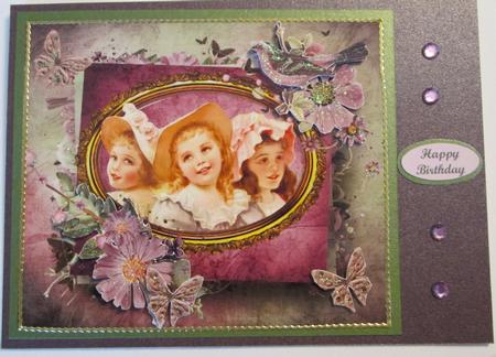 Three Little Victorian Girls & Decoupage Card Topper by Karen Blanch