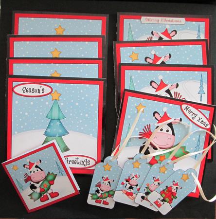 Christmas Milly Moo Cow Cards in a Box Bumper Kit by Karen Blanch