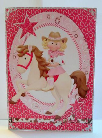 Rodeo Girl on Cream Horse A4 by Karen Blanch