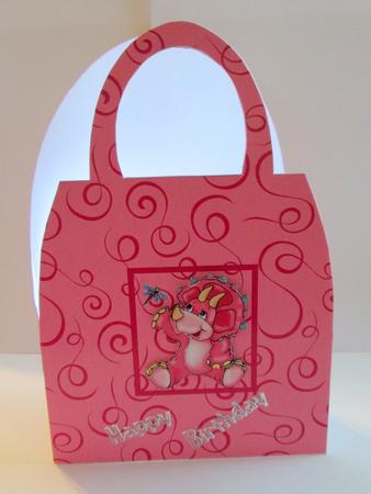 Pink Dinosaur Handbag Card by Karen Blanch