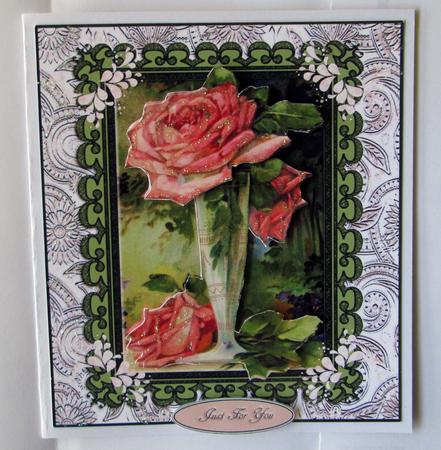 Vase with Pink Rose Topper with Decoupage by Karen Blanch