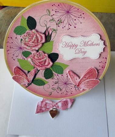 Pink Rose Happy Mothers Day 7in Circle Decoupage Topper by Karen Blanch