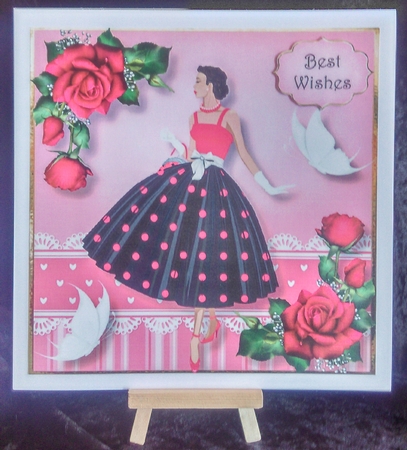 Retro Roses & Butterflies - Deep Pink 8x8 by Karen Bowes