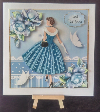 Retro Roses & Butterflies - Blue by Karen Bowes