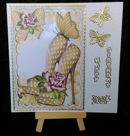 Pretty beige polkadot shoes with roses A5 by Karen Bowes
