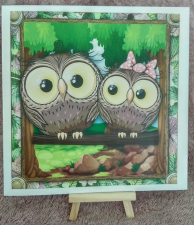 Gorgeous Pair Of Owls 8x8 by Karen Bowes