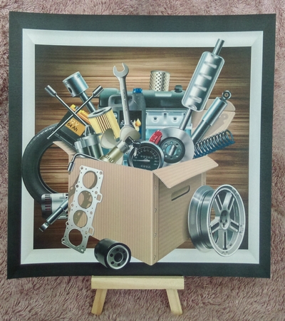 Car Bits In A Box 8x8 by Karen Bowes