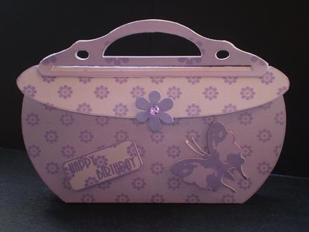 Flower Handbag Card with Butterfly (purple) by Karen Cogan